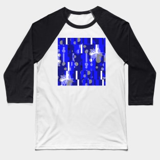 Blue and White Abstract Geometrical Pattern Baseball T-Shirt